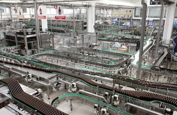 photo of a large bottling plant in production