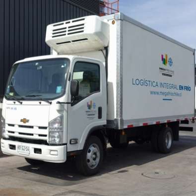 photo of a white megafrio refrigerated truck