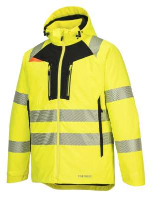 photo of a bright yellow rainjacket with reflective material