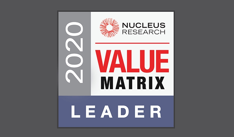 nucleus research value matrix leader 2020 graphic and badge