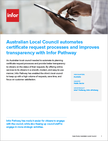 Th Australian Local Council automates certificate request processes and improves transparency with Infor Pathway Case Study Infor Pathway Public Sector Local Council APAC English 457px