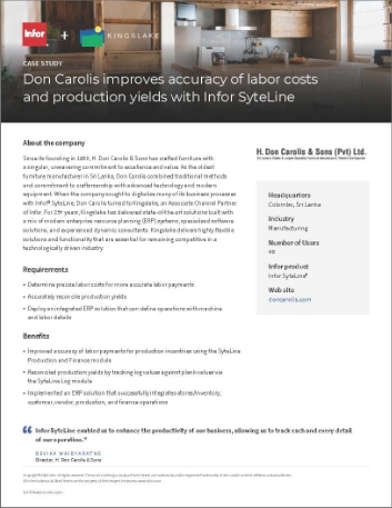 Th Don Carolis improves accuracy of labor costs and production yields with Infor Syte Line Case Study English 457px