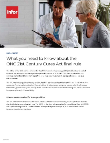 ONC final rule | Interoperability data sheet | Infor