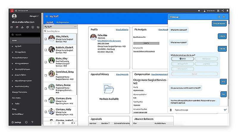 Screenshot van Infor Coleman software.