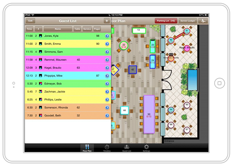 screenshot of Inor TRS table management and staff scheduling integration